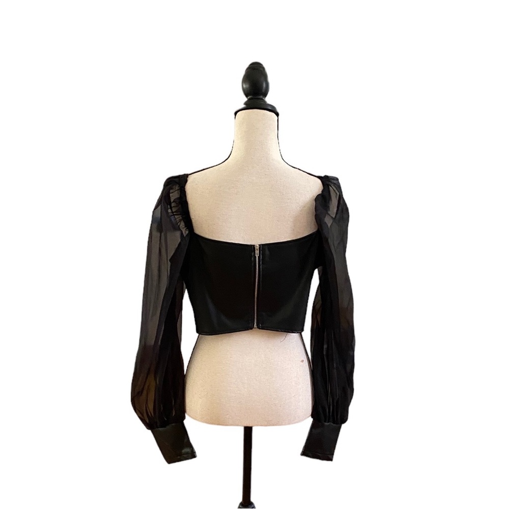PU Bodice Sheer Sleeve Top - Picture 2 of 3